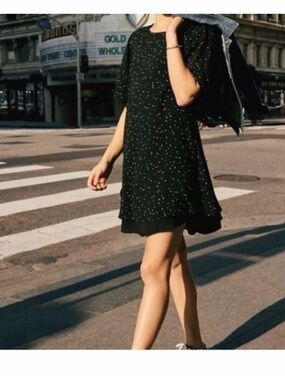Anthropologie Black and white Print Short Sleeve Mini Dress